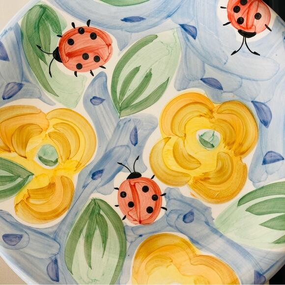 VINTAGE Set/ 4 Dinner Dining Plates Yellow Blue Floral Design Y2K 90s Painted - Picture 4 of 7